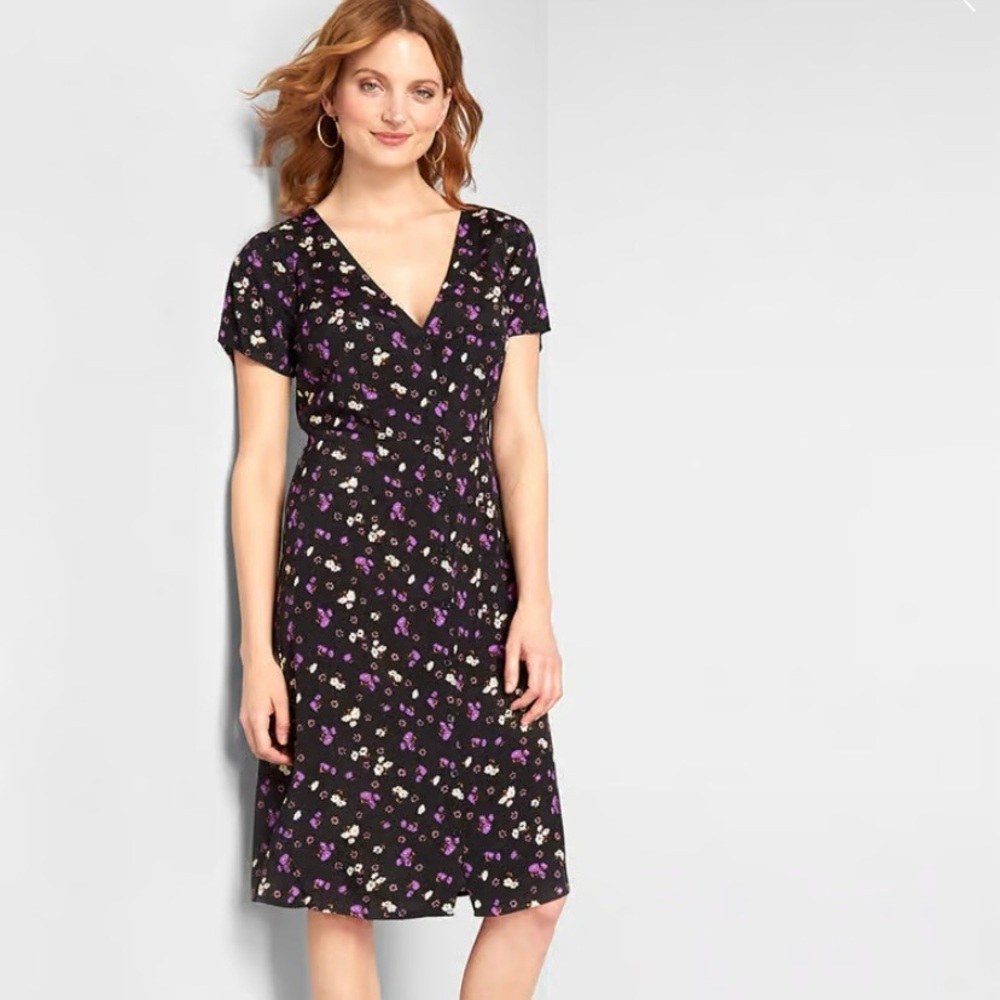 ModCloth A-Line Black Floral Dress Size 6